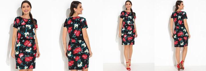 Conjunto Floral Preto em Malha