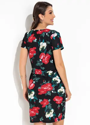 Rosalie - Conjunto Floral Preto em Malha - ROSALIE