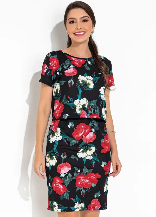 Rosalie - Conjunto Floral Preto em Malha
