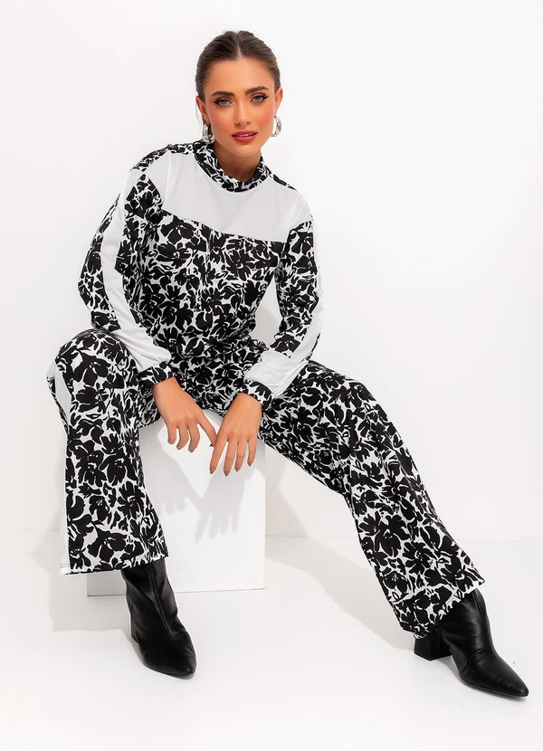 Moda Pop - Conjunto Floral Preto em Malha 2