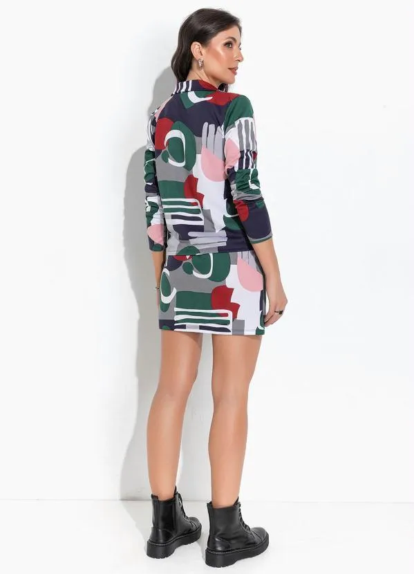 Moda Pop - Conjunto Geométrico Cinza com Blazer e Saia 4