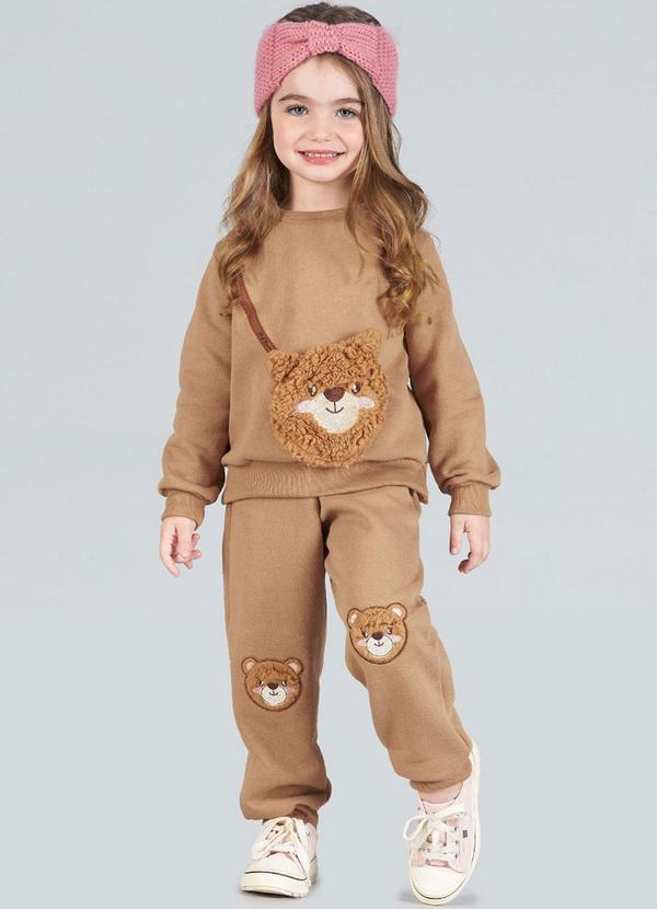 Soft Bonni - Conjunto Infantil Menina Moletom com Bolsa Bege
