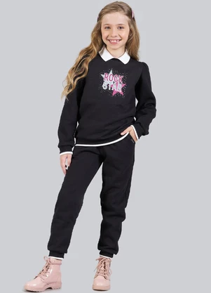 Soft Bonni - Conjunto Infantil Menina Moletom com Gola Preto - SOFT BONNI