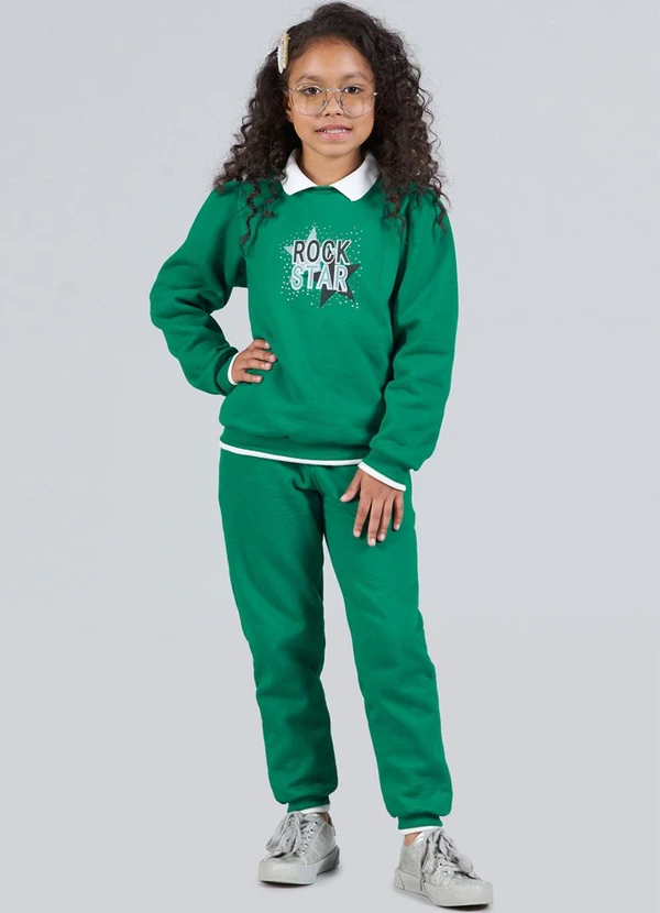 Soft Bonni - Conjunto Infantil Menina Moletom com Gola Verde