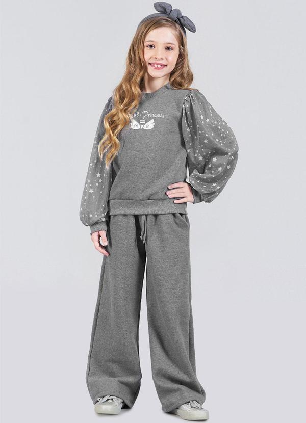 Soft Bonni - Conjunto Infantil Menina Moletom com Manga Cinza