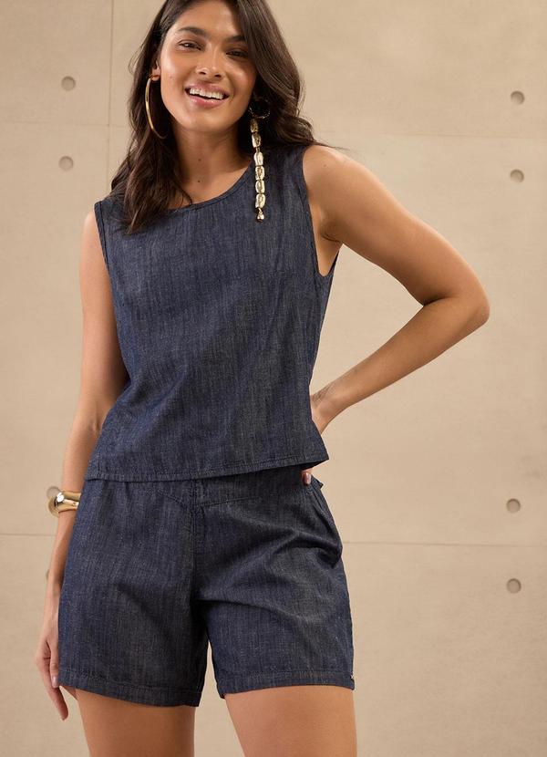 Lunender - Conjunto Jeans com Shorts e Blusa Azul 3