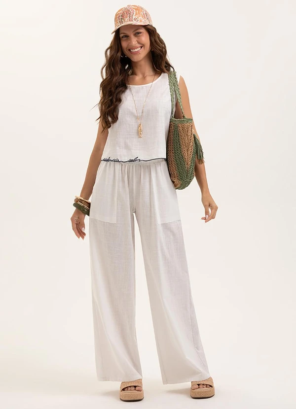 Cativa - Conjunto Leve Texturizado com Bordado Off-White