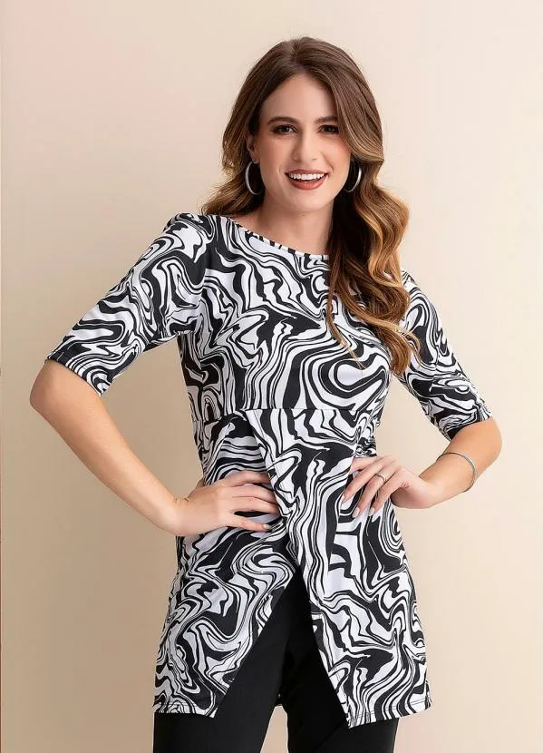 Rosalie - Conjunto Líquida Preto e Branco em Malha