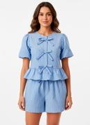 Conjunto Listrado Azul Poli�ster com Viscose