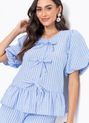 Conjunto Listrado Azul Poli�ster com Viscose