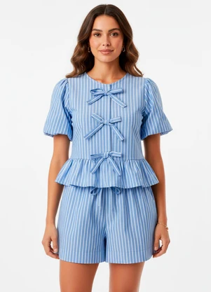 Quintess - Conjunto Listrado Azul Poliéster com Viscose - QUINTESS