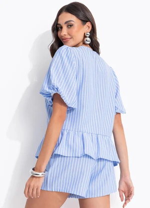 Quintess - Conjunto Listrado Azul Poliéster com Viscose - QUINTESS