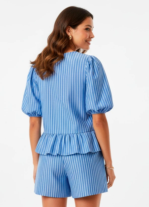 Quintess - Conjunto Listrado Azul Poliéster com Viscose 4