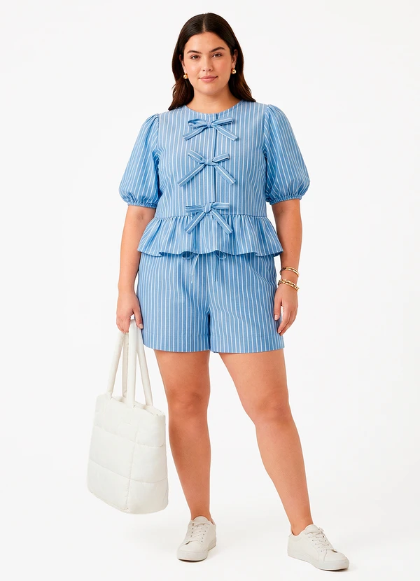 Quintess - Conjunto Listrado Azul Poliéster com Viscose 6