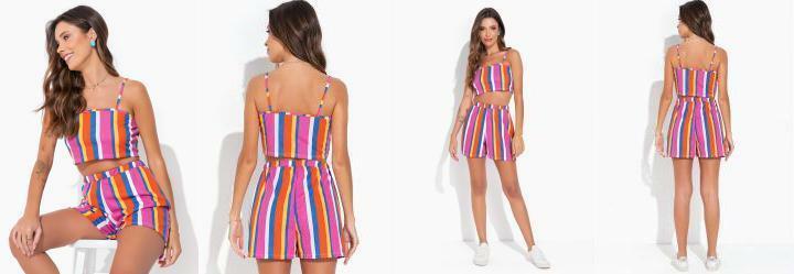 Conjunto Listrado com Cropped de Alas e Short