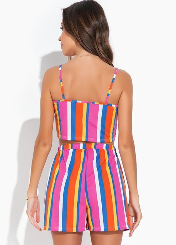 Moda Pop - Conjunto Listrado com Cropped de Alças e Short 2