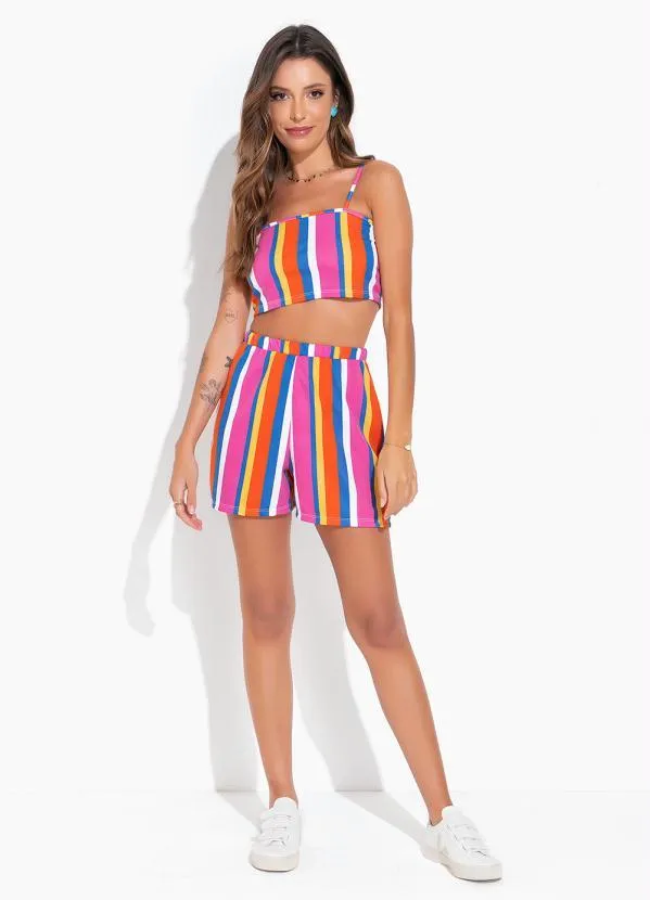 Moda Pop - Conjunto Listrado com Cropped de Alças e Short 3