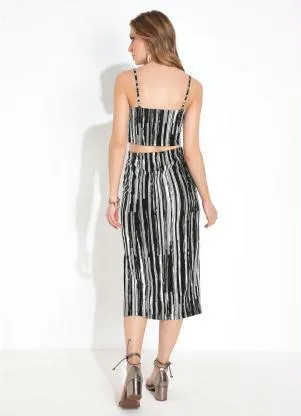 Moda Pop - Conjunto Listras Preta com Saia e Cropped - MODA POP
