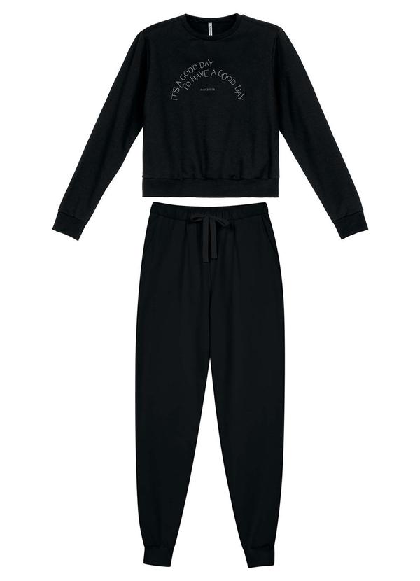 Marialícia - Conjunto Longo Feminino Moletom com Frase Preto