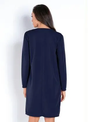 Moda Pop - Conjunto Marinho e Carame com Vestido e Cardigan - MODA POP