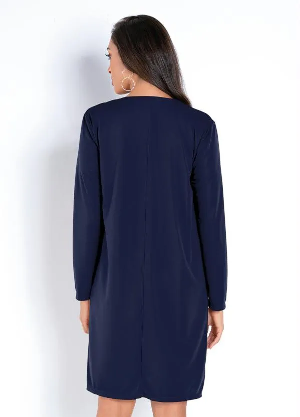 Moda Pop - Conjunto Marinho e Carame com Vestido e Cardigan 2