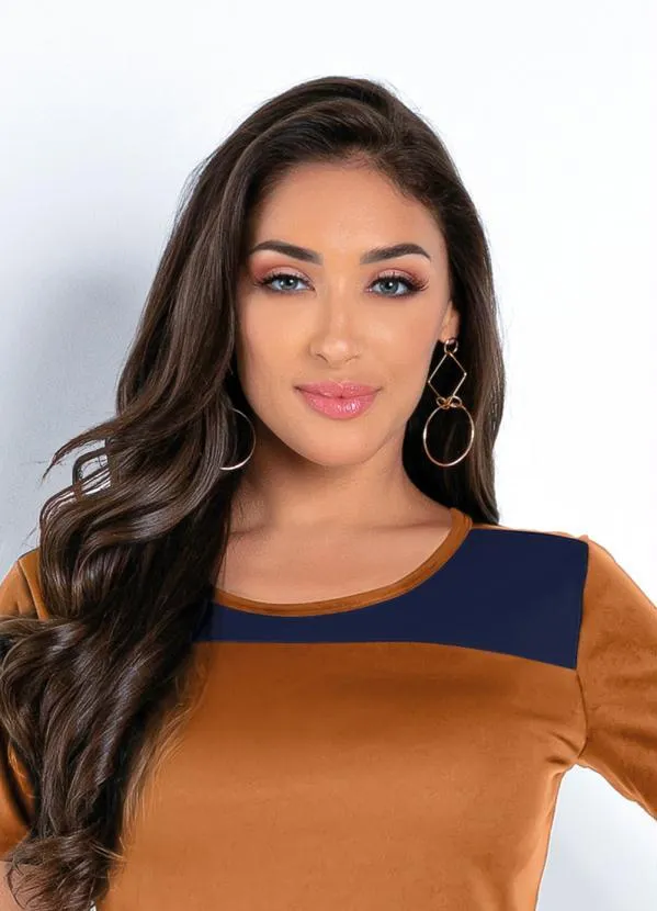 Moda Pop - Conjunto Marinho e Carame com Vestido e Cardigan 3