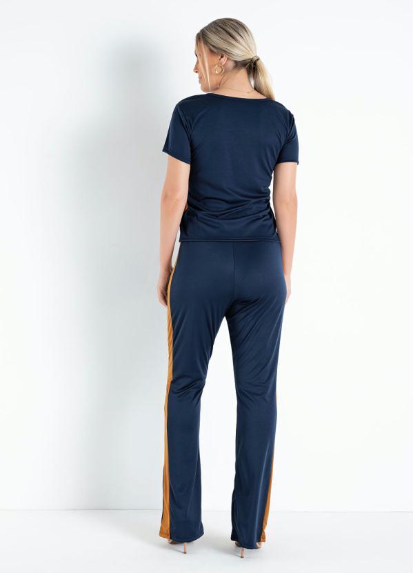 Moda Pop - Conjunto Marinho e Caramelo com Blusa e Calça 2