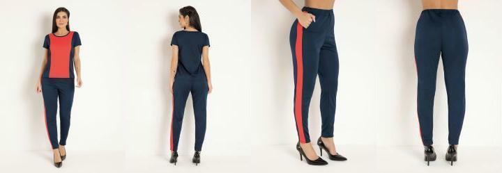 Conjunto Marinho e Laranja com Recortes