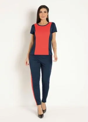 Moda Pop - Conjunto Marinho e Laranja com Recortes - MODA POP