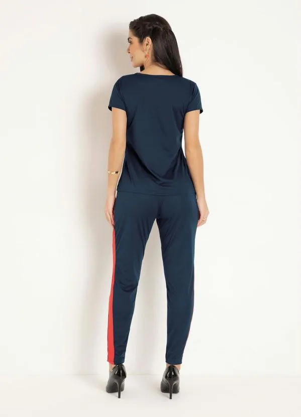 Moda Pop - Conjunto Marinho e Laranja com Recortes 2