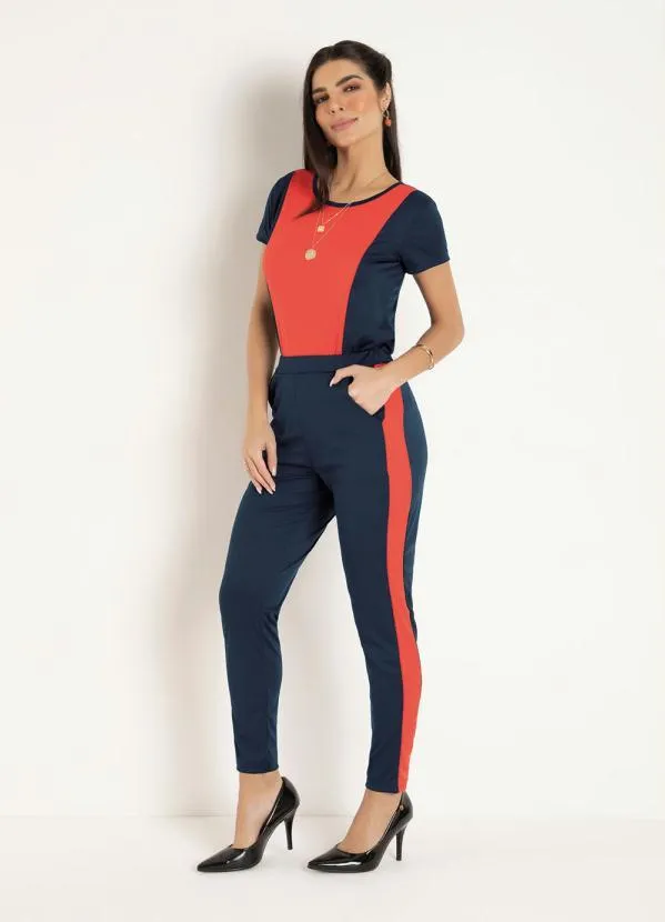 Moda Pop - Conjunto Marinho e Laranja com Recortes 5