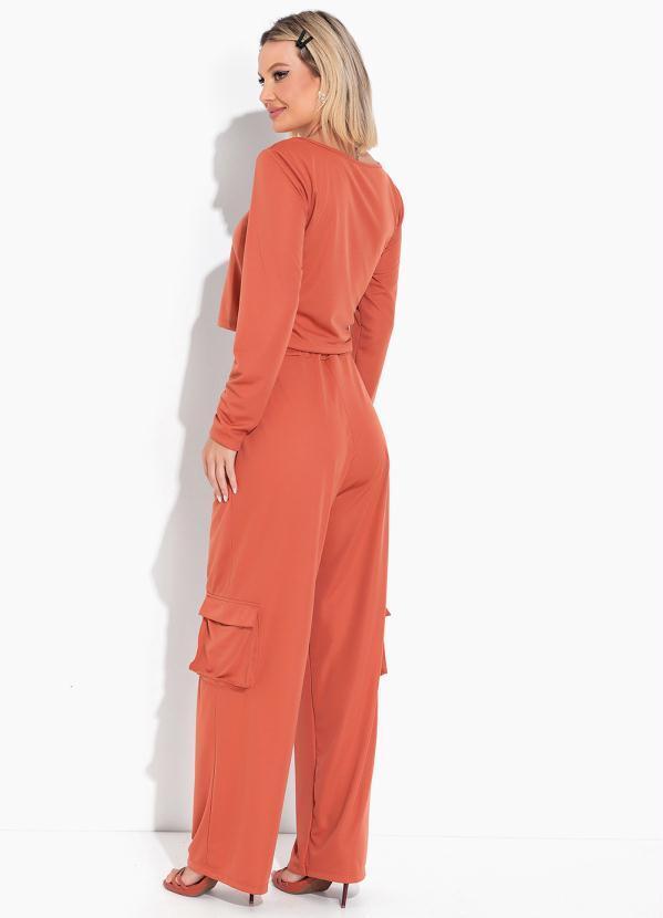 Moda Pop - Conjunto Marrom Claro com Cropped e Pantalona 2