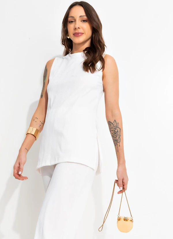 Bimini - Conjunto Off White em Malha Canelada Texturizada 5