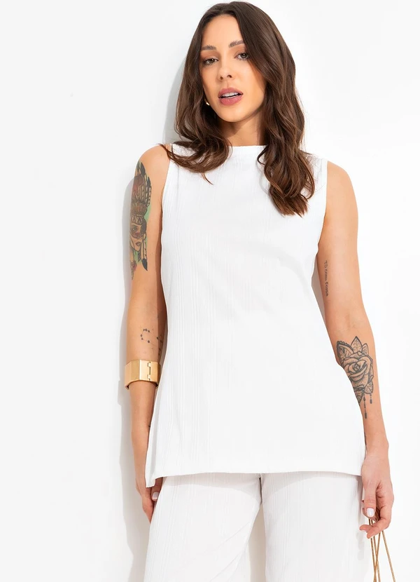 Bimini - Conjunto Off White em Malha Canelada Texturizada 6