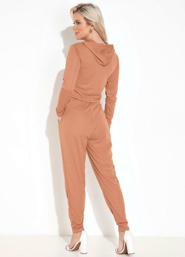 Moda Pop - Conjunto Pêssego Casaco Cropped com Capuz 2