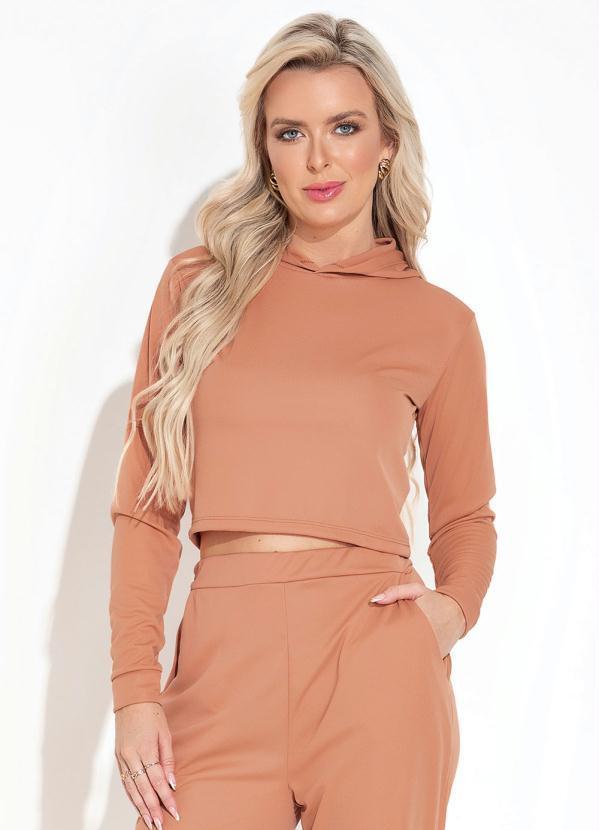 Moda Pop - Conjunto Pêssego Casaco Cropped com Capuz 3
