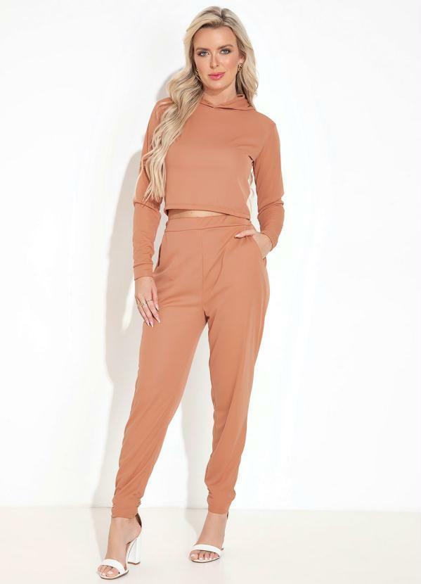 Moda Pop - Conjunto Pêssego Casaco Cropped com Capuz 5