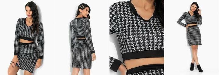 Conjunto Pied de Poule com Cropped e Saia