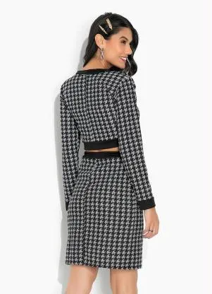 Moda Pop - Conjunto Pied de Poule com Cropped e Saia - MODA POP