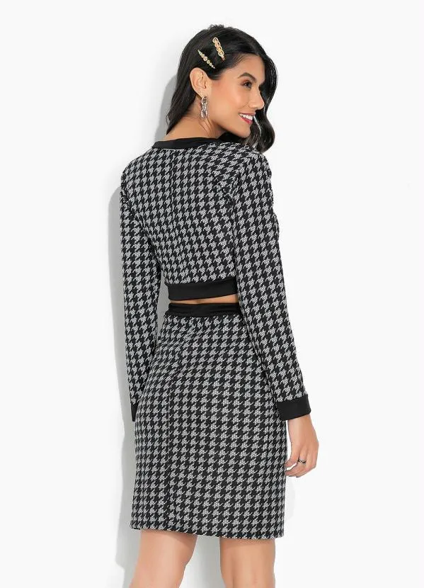 Moda Pop - Conjunto Pied de Poule com Cropped e Saia 2