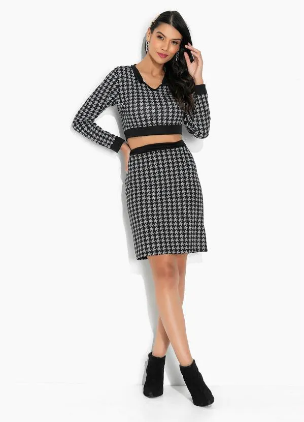 Moda Pop - Conjunto Pied de Poule com Cropped e Saia 4