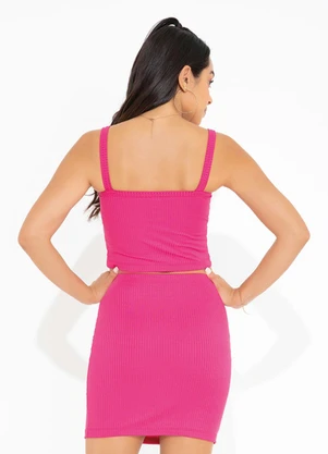 Moda Pop - Conjunto Pink em Ribana Canelada Cropped e Saia - MODA POP