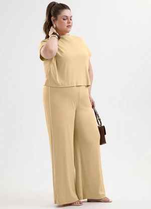 Cativa Plus Size - Conjunto Plus Size Canelado com Linho e Elastano  - CATIVA PLUS SIZE