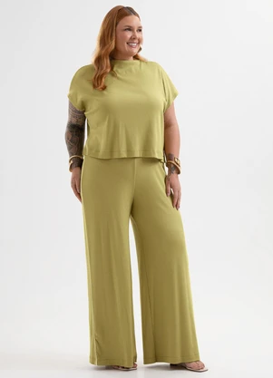 Cativa Plus Size - Conjunto Plus Size Canelado com Linho e Elastano  - CATIVA PLUS SIZE