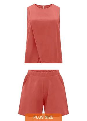 Lunender Mais Mulher - Conjunto Plus Size com Blusa e Shorts Laranja - LUNENDER MAIS MULHER