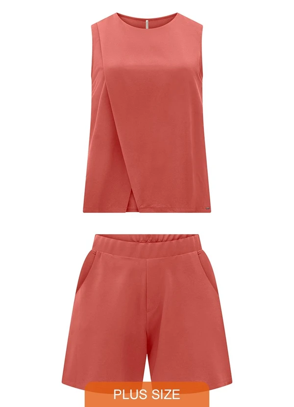 Lunender Mais Mulher - Conjunto Plus Size com Blusa e Shorts Laranja
