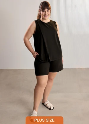Lunender Mais Mulher - Conjunto Plus Size com Blusa e Shorts Marrom - LUNENDER MAIS MULHER