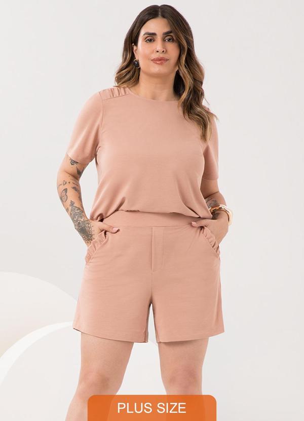 Lunender Mais Mulher - Conjunto Plus Size com Shorts e Blusa D Bege
