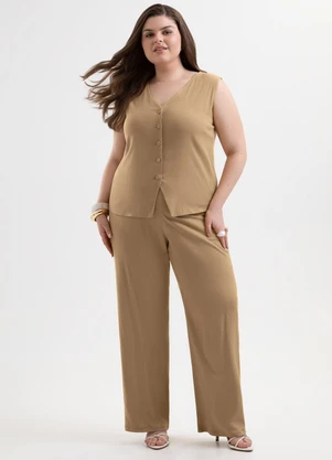 Cativa Plus Size - Conjunto Plus Size em Viscose com Elastano Marrom - CATIVA PLUS SIZE
