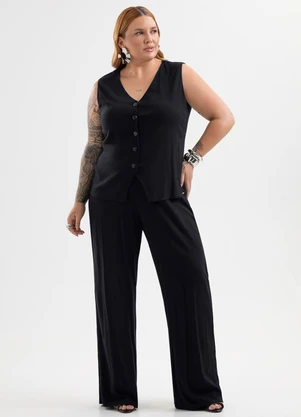 Cativa Mais - Conjunto Plus Size em Viscose com Elastano Preto - CATIVA MAIS
